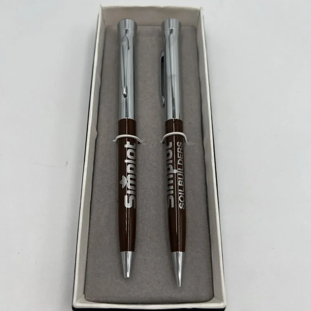 Garland Pen and Pencil Set Simplot Soil builders Box Works Rare Brown Silver